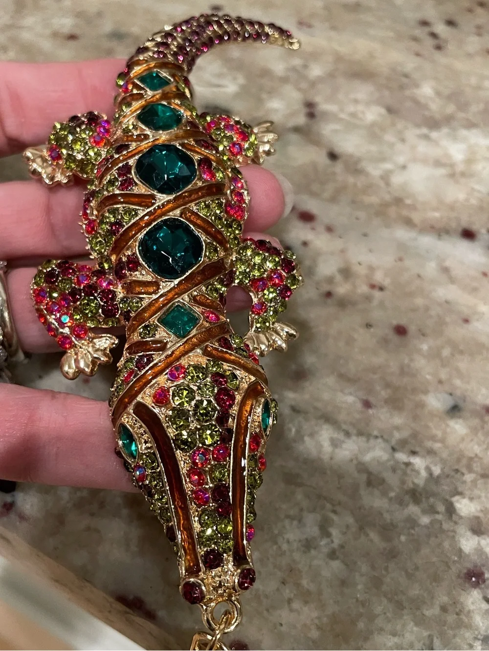 Gold-Tone Multicolor Crystal Crocodile Keychain/Bag Charm